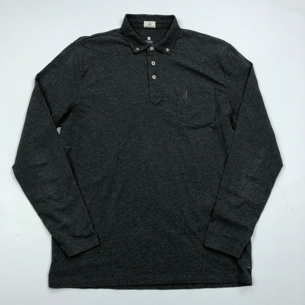 Johnnie-O Hangin Out Mens Medium Charcoal Grey Long Sleeve Polo Shirt